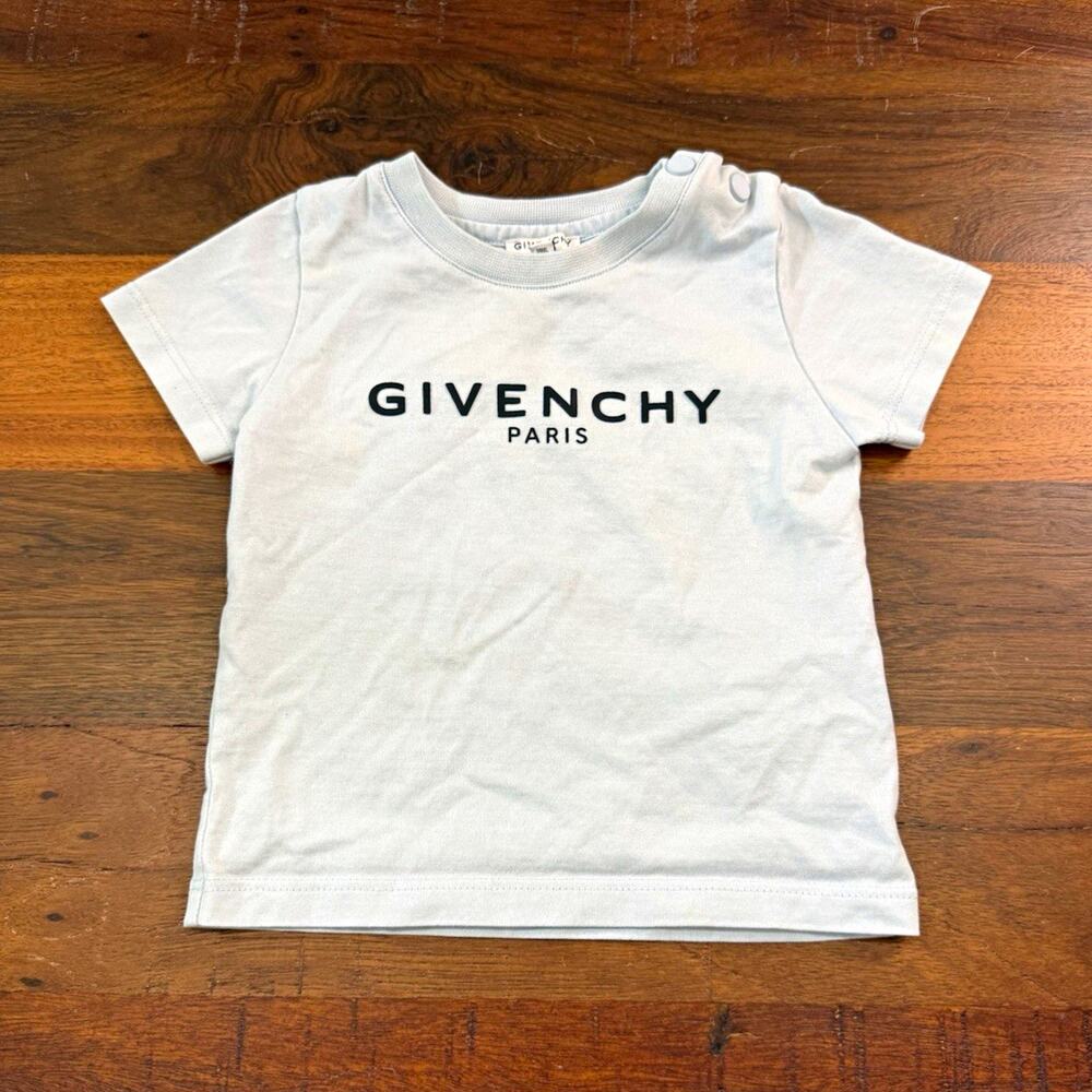 Givenchy Light Blue Logo Short Sleeve Crew Neck Snap Closure T-Shirt 9M